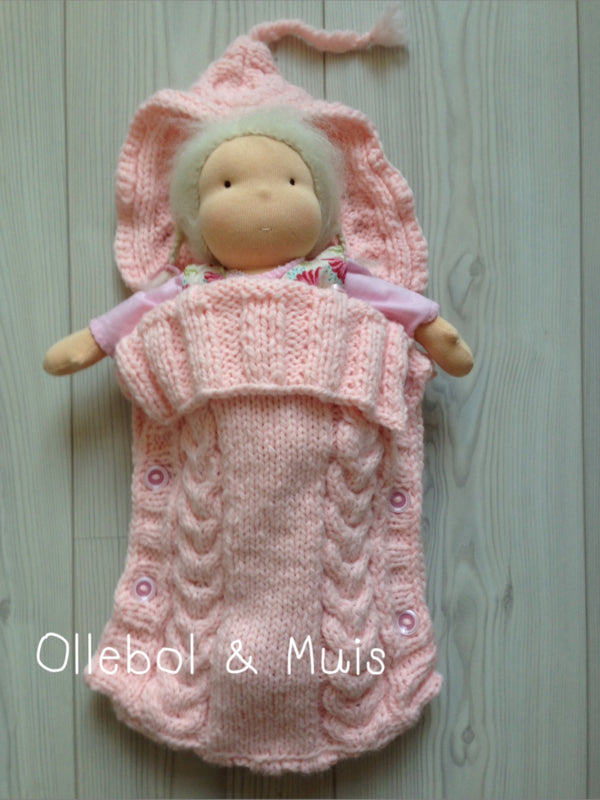 Knitted light pink doll sleeping bag