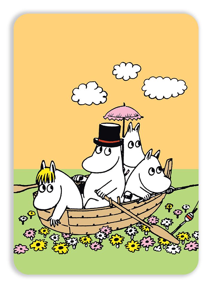 Ansichtkaart De Moomins in een bootje