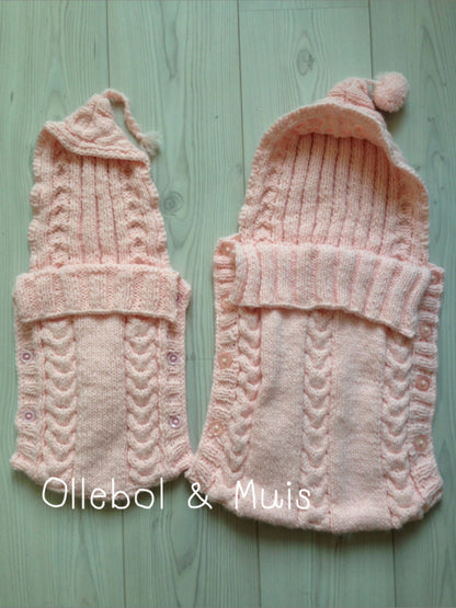 Knitted light pink doll sleeping bag