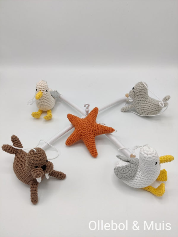 Muziekmobiel zeehond, zeester en zeemeeuw