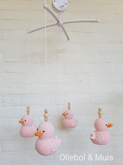 Muziekmobiel Ollebol &amp; Muis met roze eendjes