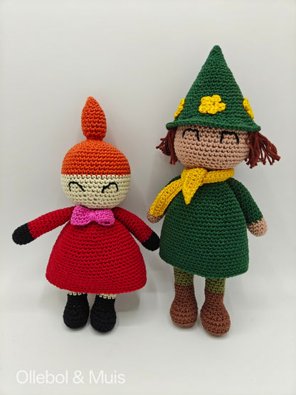 Crocheted rabbit gray with orange trousers
