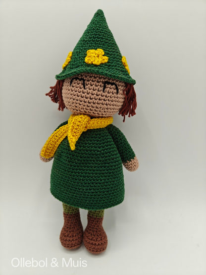 Crocheted rabbit gray with orange trousers
