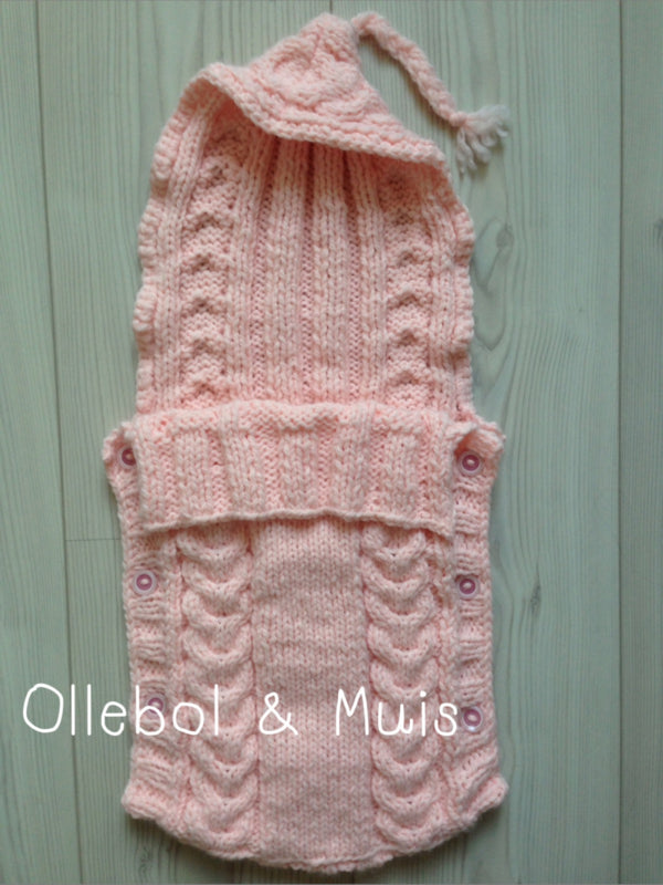 Knitted light pink doll sleeping bag