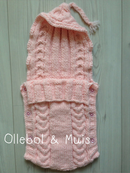 Knitted light pink doll sleeping bag
