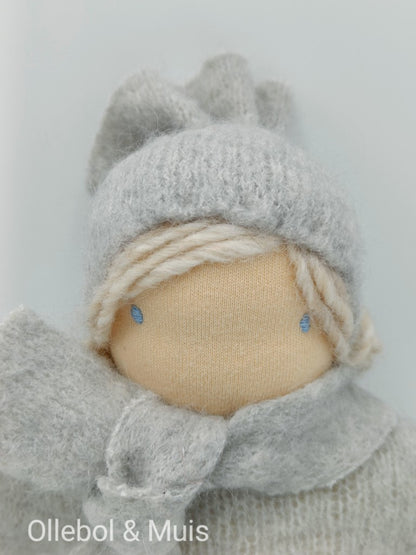Mohair cuddly doll grey