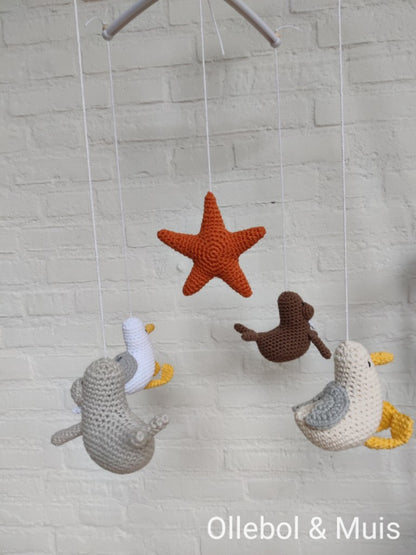 Muziekmobiel zeehond, zeester en zeemeeuw