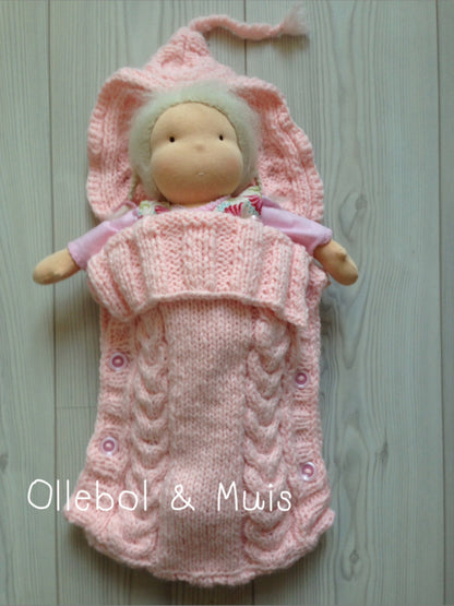 Knitted light pink doll sleeping bag