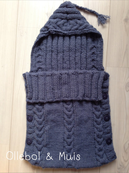 Knitted sleep sack / footmuff jeans blue